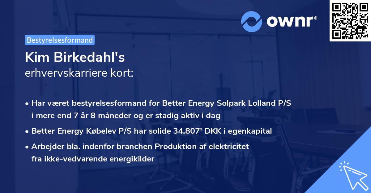 Kim Birkedahl's erhvervskarriere kort