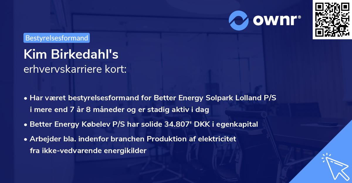 Kim Birkedahl's erhvervskarriere kort