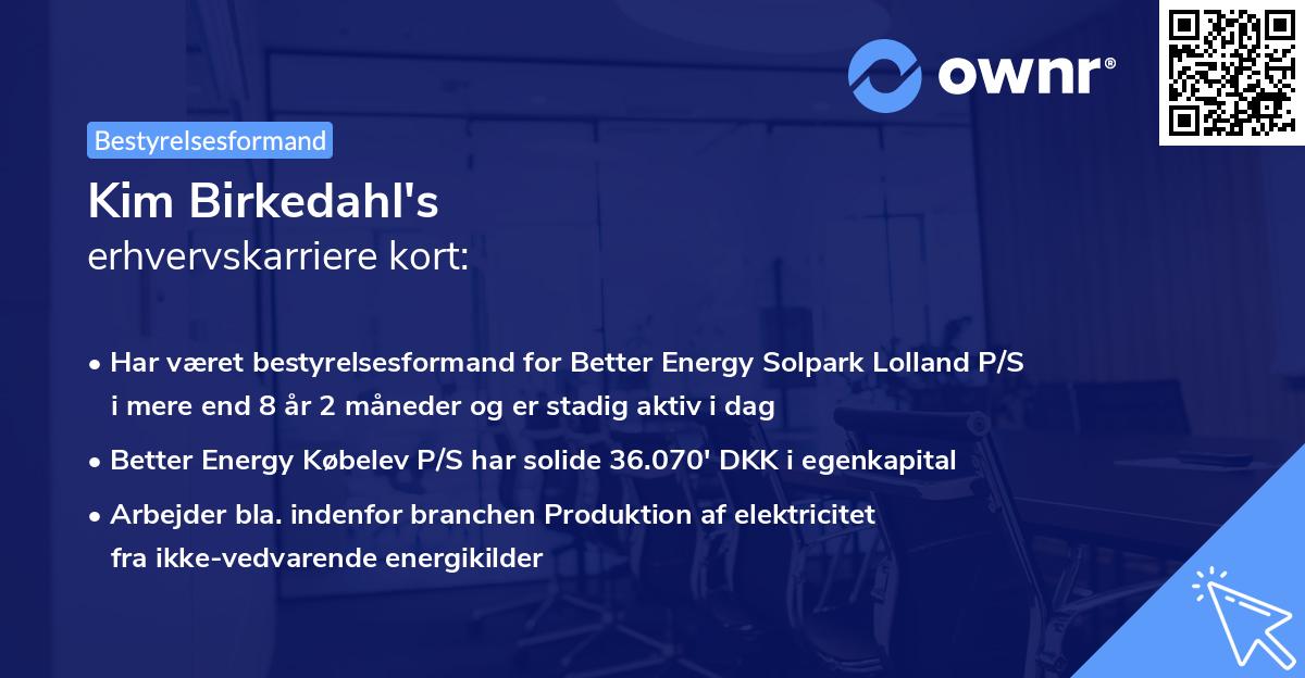 Kim Birkedahl's erhvervskarriere kort