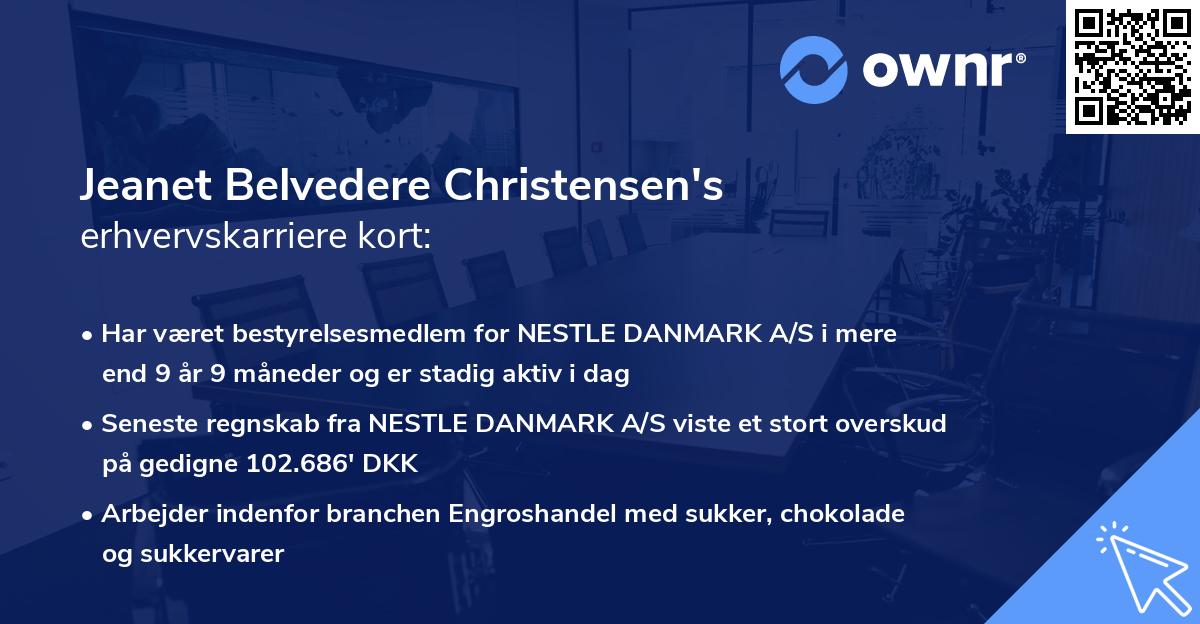 Jeanet Belvedere Christensen's erhvervskarriere kort