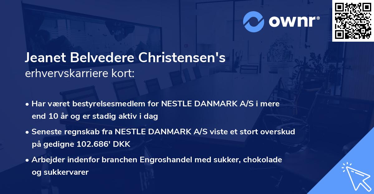 Jeanet Belvedere Christensen's erhvervskarriere kort