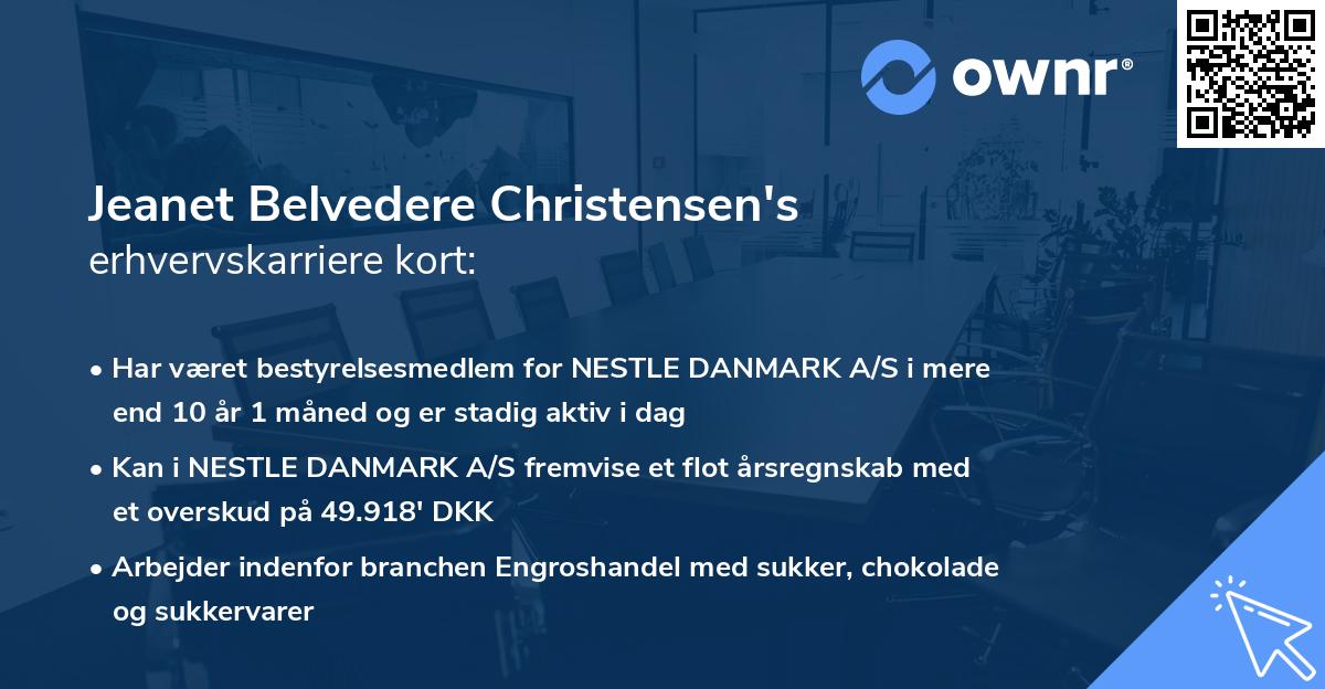 Jeanet Belvedere Christensen's erhvervskarriere kort