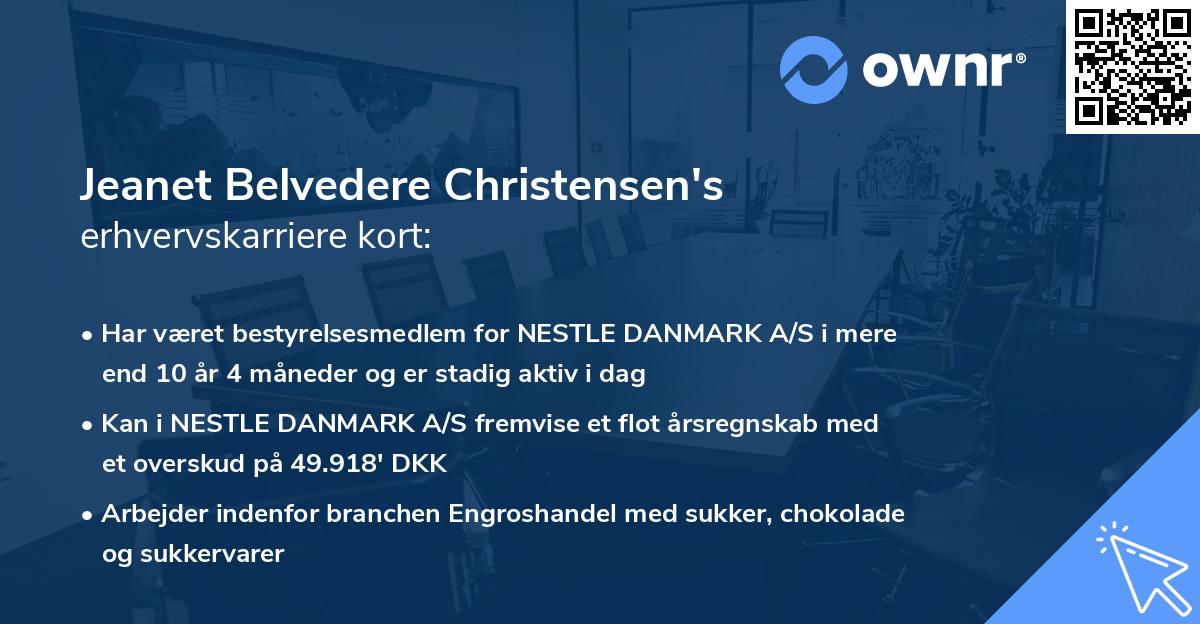 Jeanet Belvedere Christensen's erhvervskarriere kort
