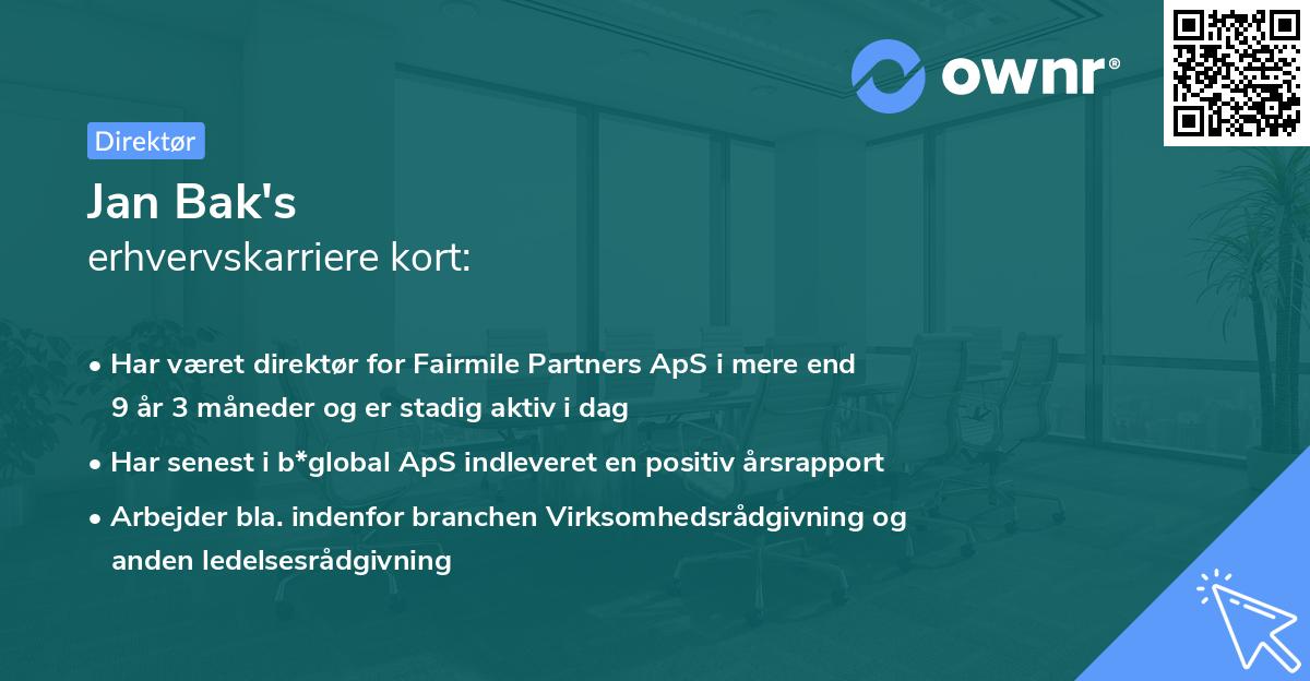 Jan Bak's erhvervskarriere kort