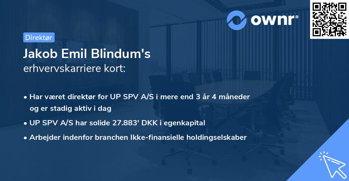Jakob Emil Blindum's erhvervskarriere kort