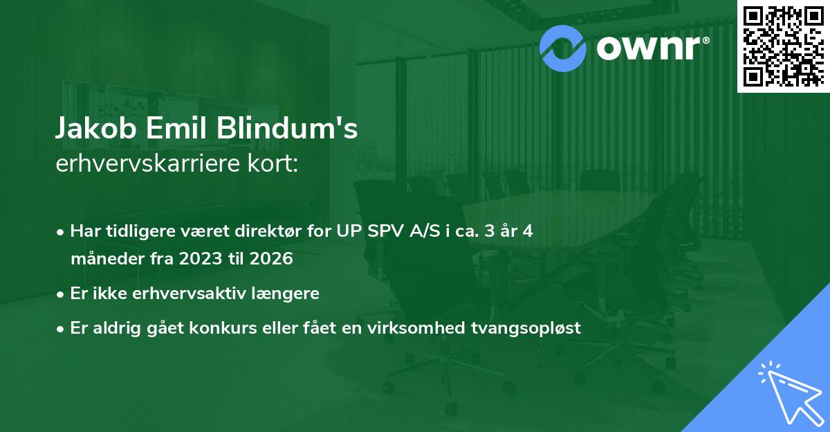 Jakob Emil Blindum's erhvervskarriere kort