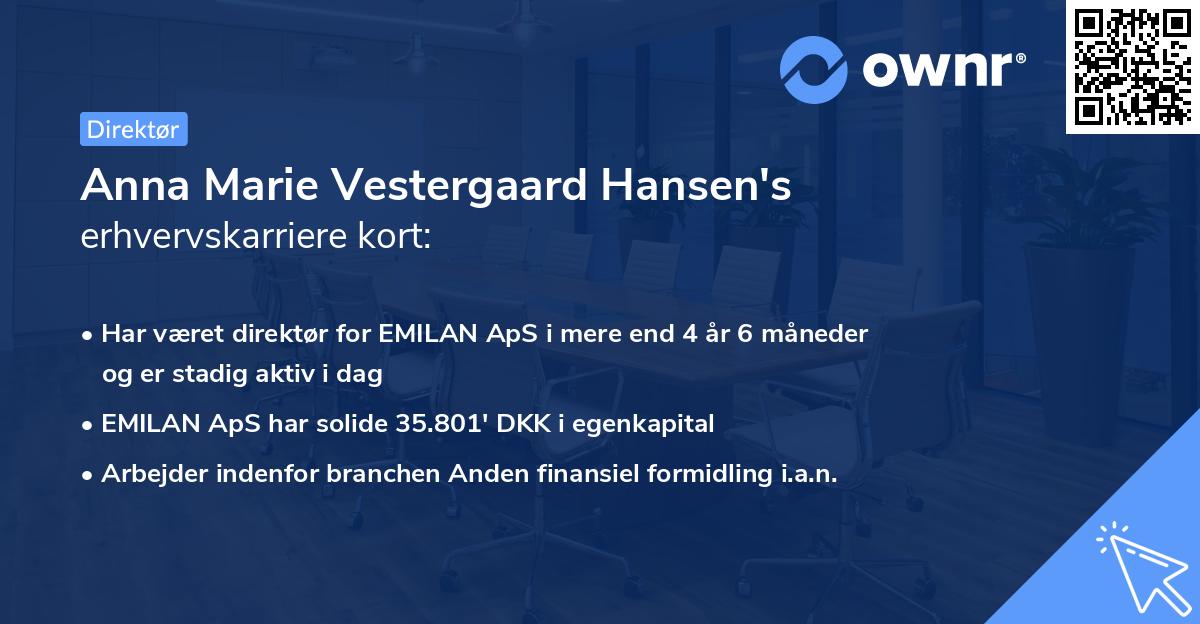 Anna Marie Vestergaard Hansen's erhvervskarriere kort