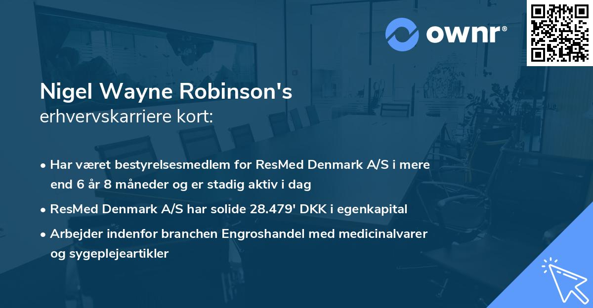 Nigel Wayne Robinson's erhvervskarriere kort