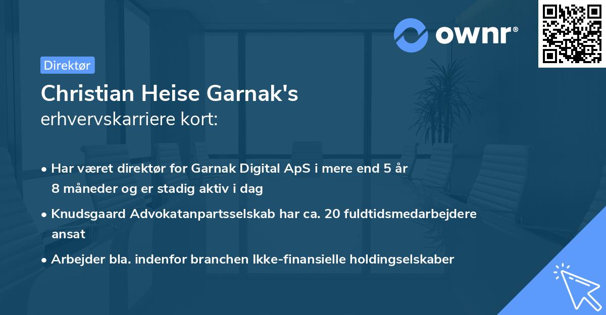 Christian Heise Garnak's erhvervskarriere kort