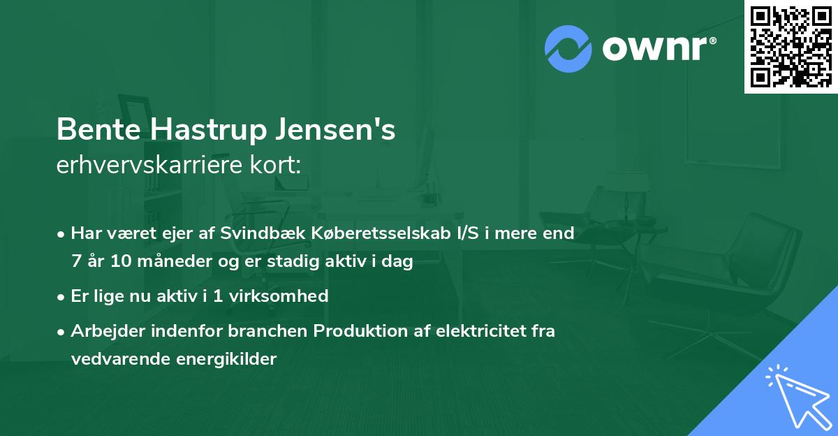 Bente Hastrup Jensen's erhvervskarriere kort