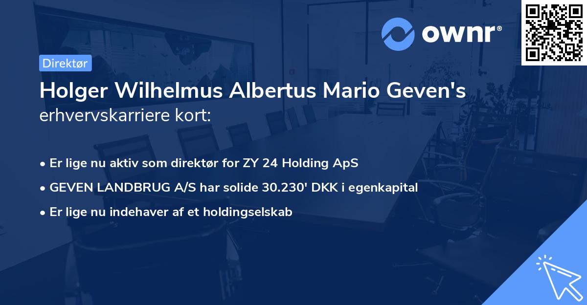 Holger Wilhelmus Albertus Mario Geven's erhvervskarriere kort