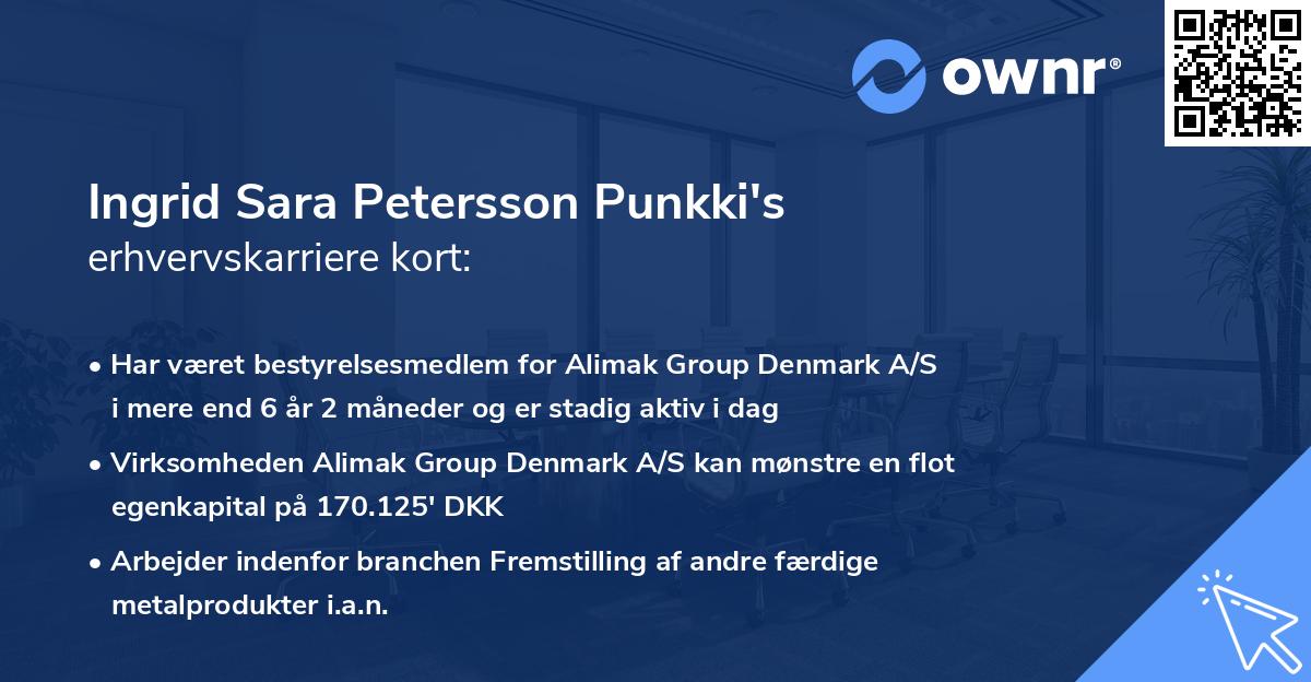 Ingrid Sara Petersson Punkki's erhvervskarriere kort