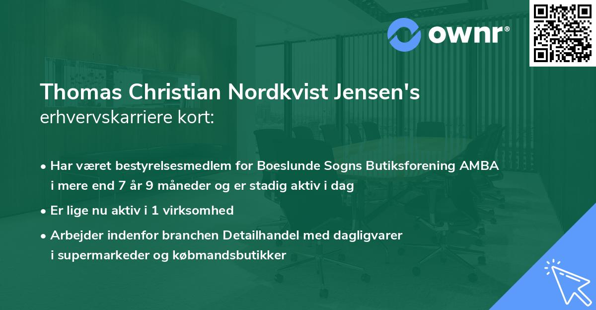 Thomas Christian Nordkvist Jensen's erhvervskarriere kort