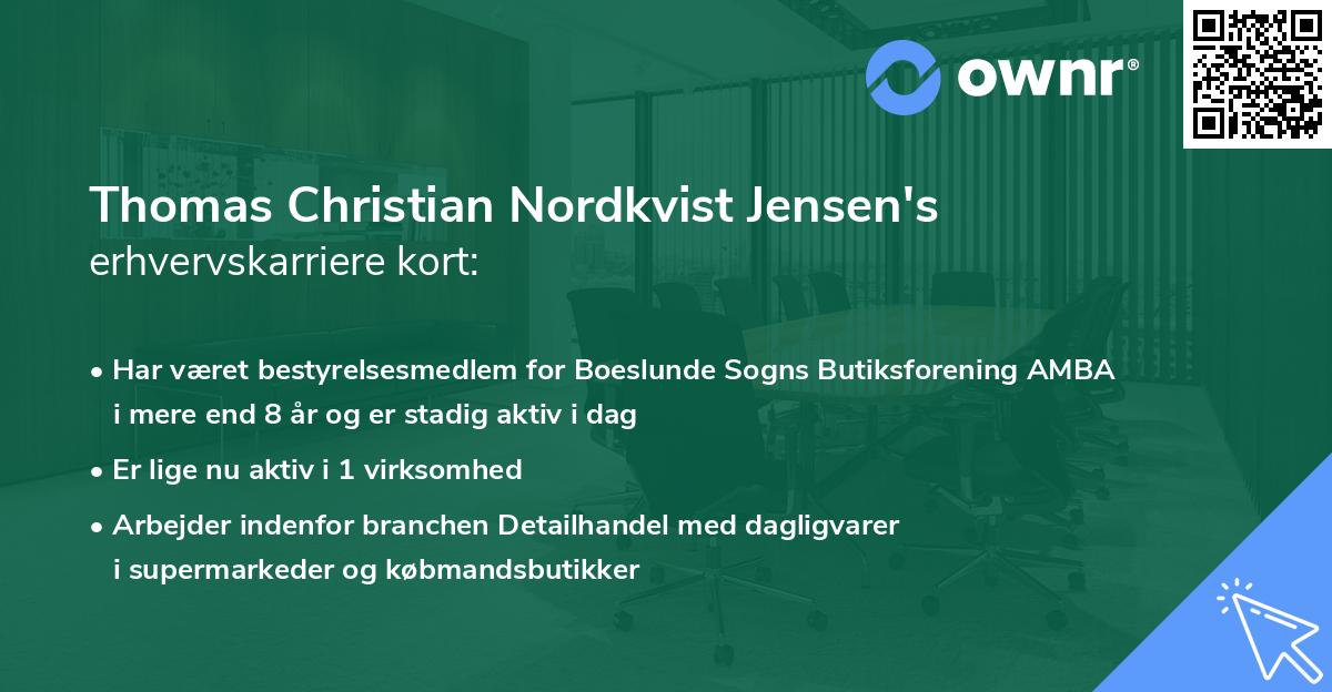 Thomas Christian Nordkvist Jensen's erhvervskarriere kort