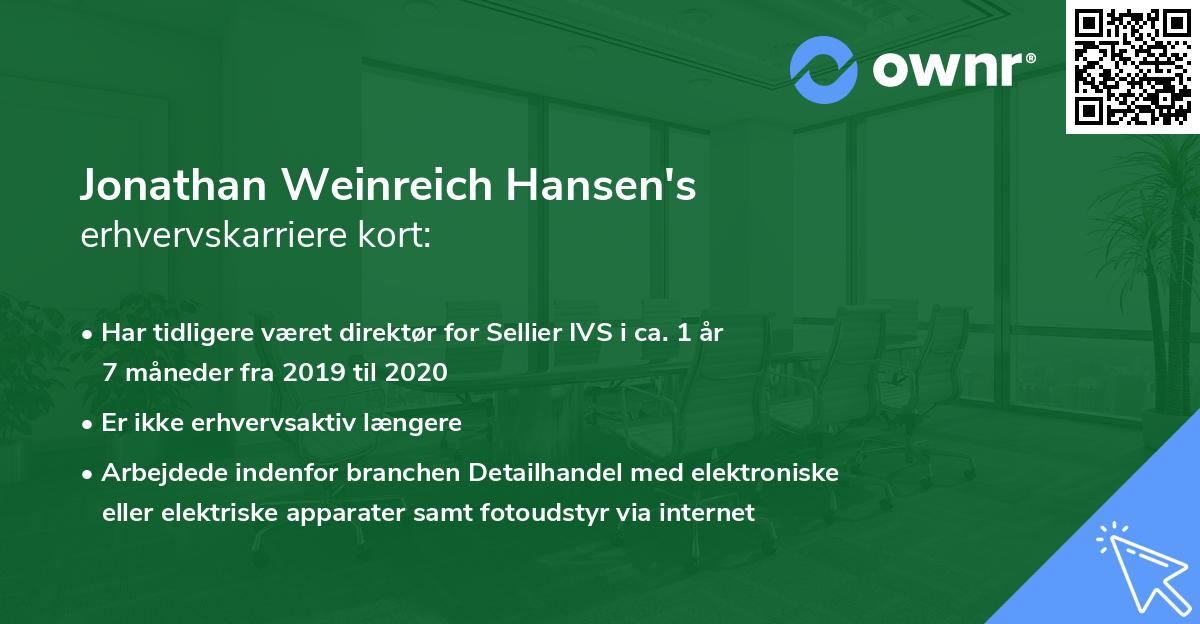 Jonathan Weinreich Hansen's erhvervskarriere kort