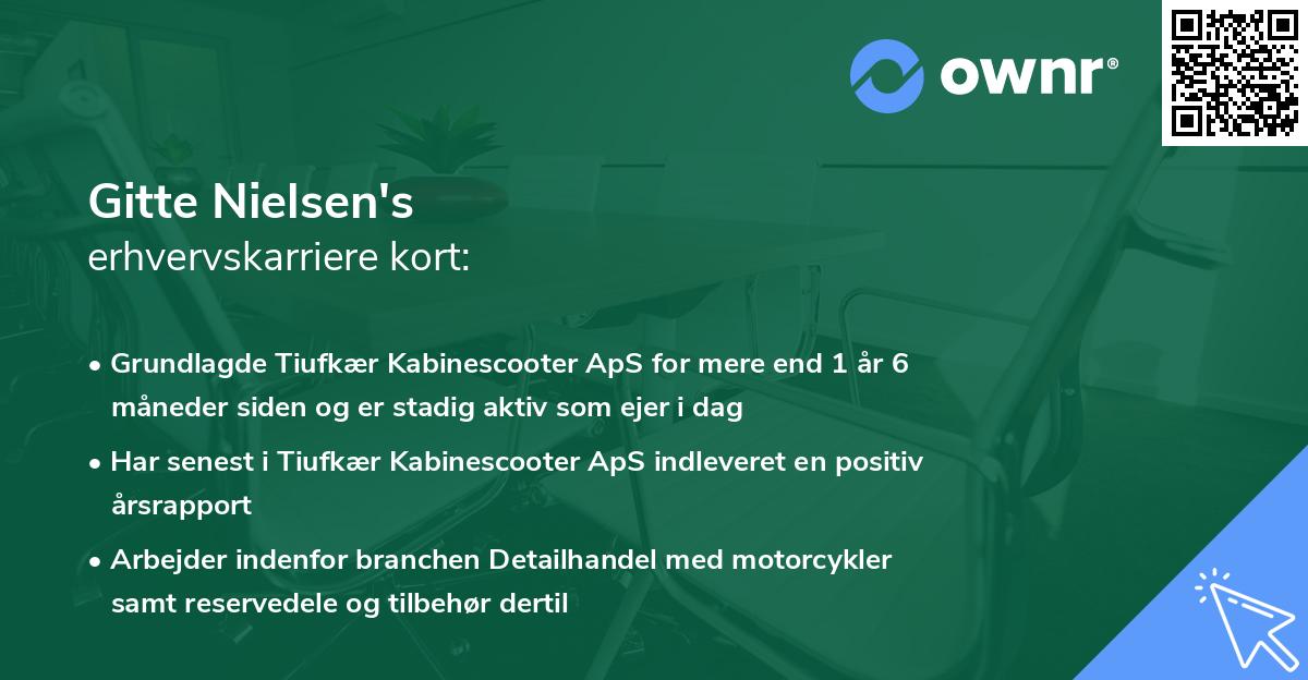 Gitte Nielsen's erhvervskarriere kort