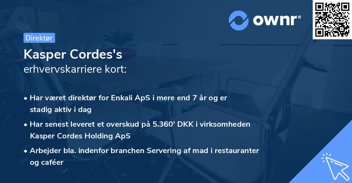Kasper Cordes's erhvervskarriere kort