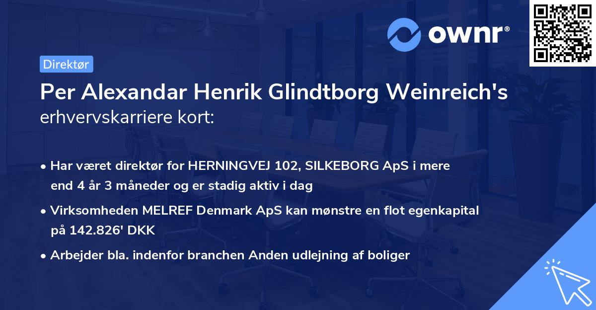 Per Alexandar Henrik Glindtborg Weinreich's erhvervskarriere kort