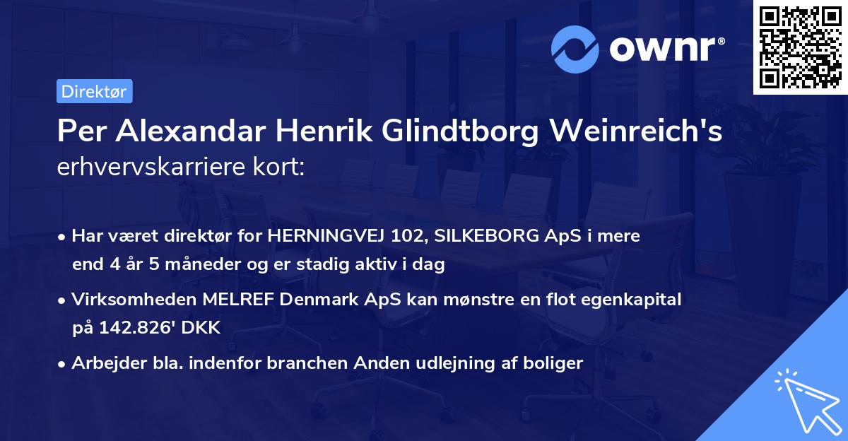 Per Alexandar Henrik Glindtborg Weinreich's erhvervskarriere kort