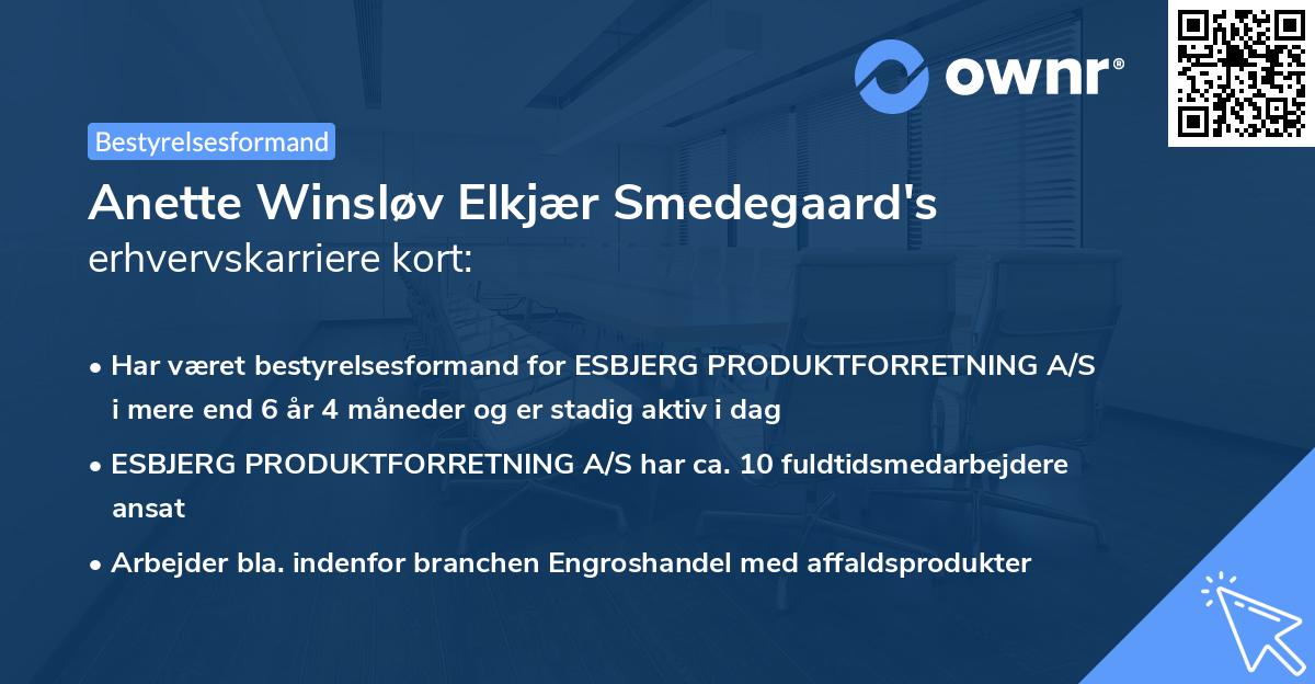 Anette Winsløv Elkjær Smedegaard's erhvervskarriere kort