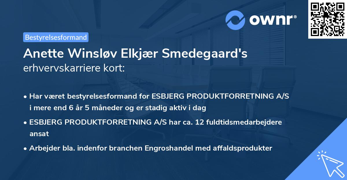 Anette Winsløv Elkjær Smedegaard's erhvervskarriere kort