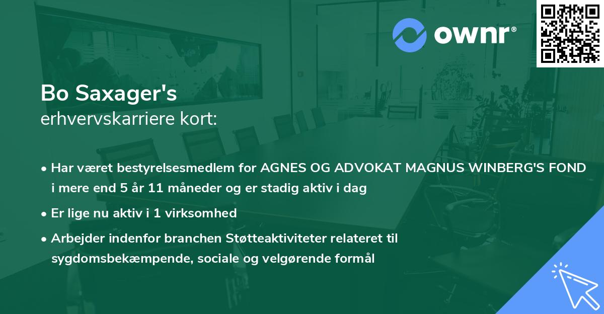 Bo Saxager's erhvervskarriere kort