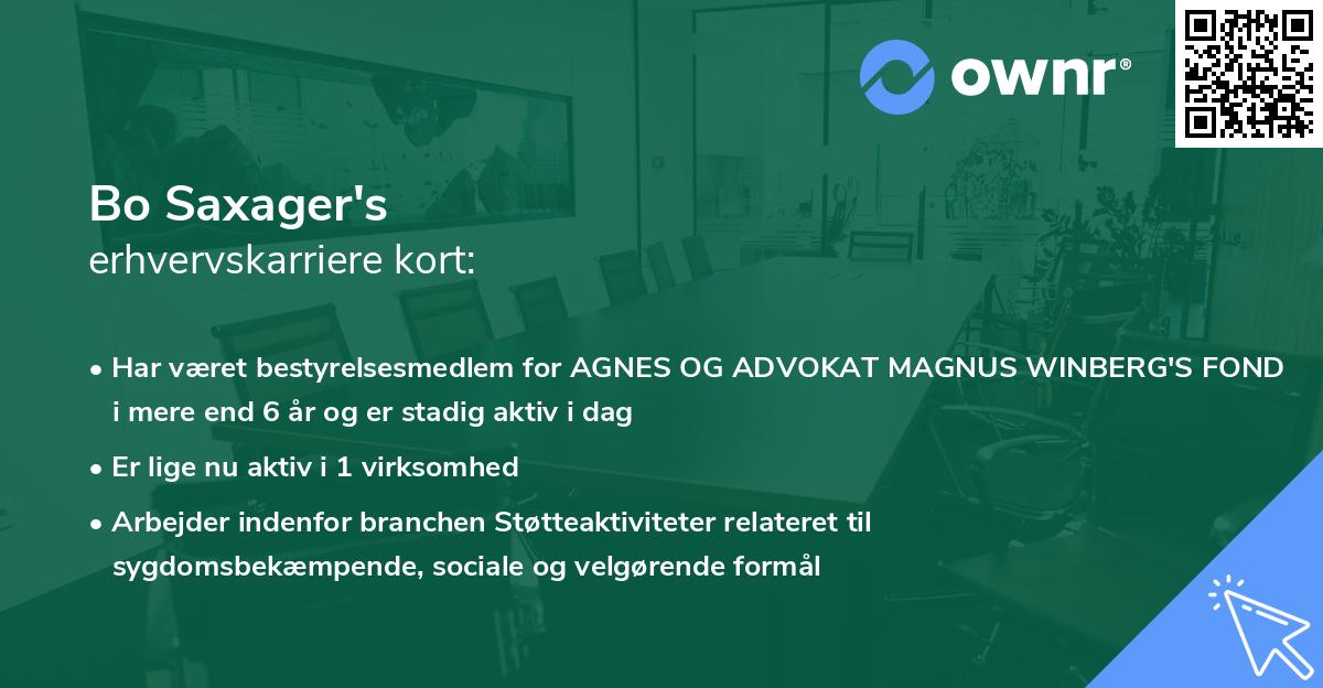 Bo Saxager's erhvervskarriere kort