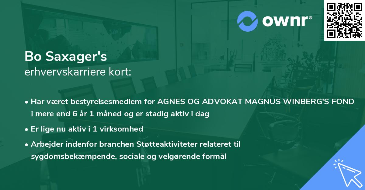 Bo Saxager's erhvervskarriere kort