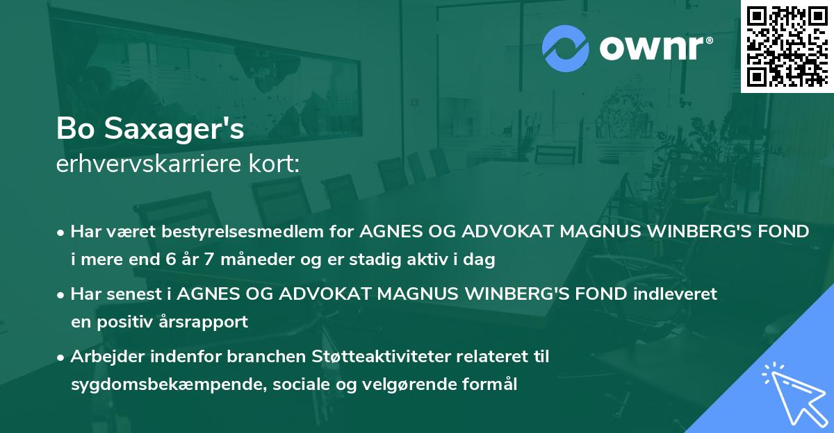 Bo Saxager's erhvervskarriere kort