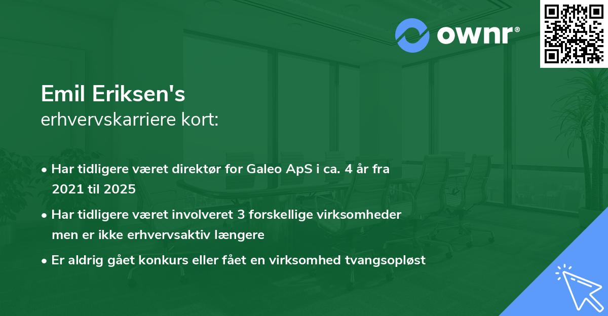 Emil Eriksen's erhvervskarriere kort