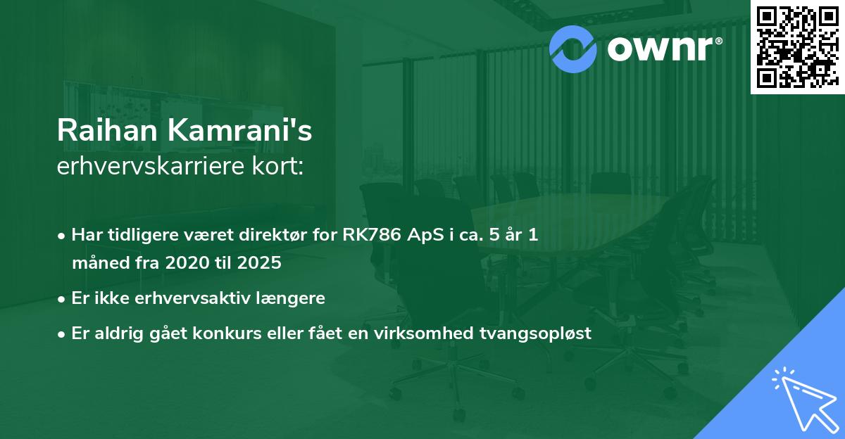 Raihan Kamrani's erhvervskarriere kort
