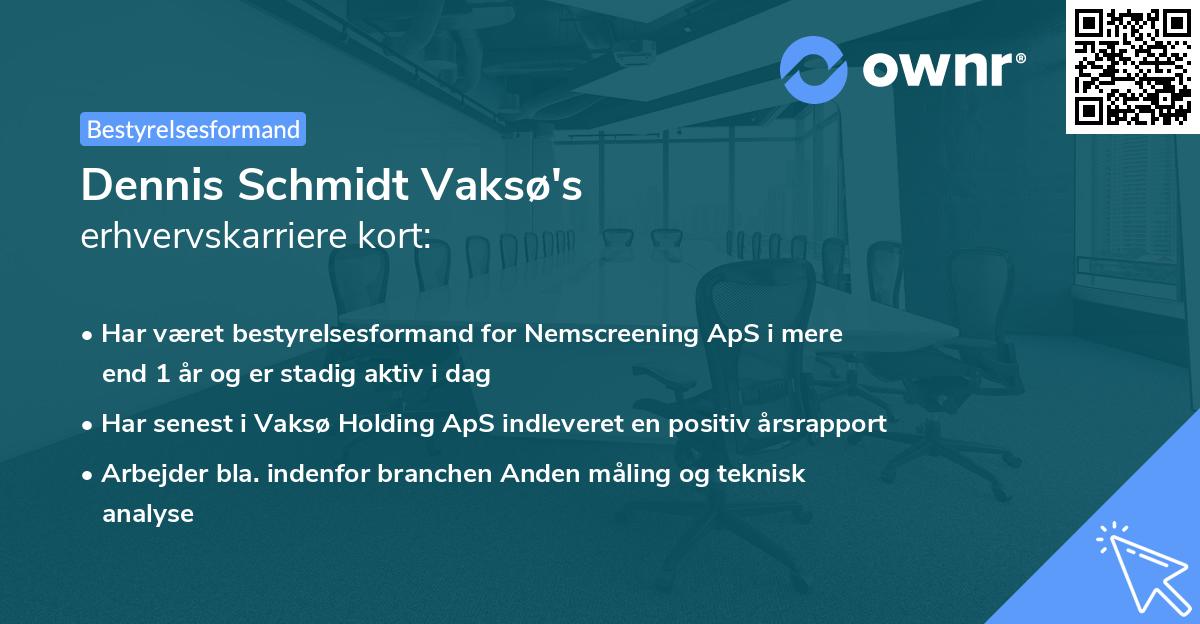 Dennis Schmidt Vaksø's erhvervskarriere kort