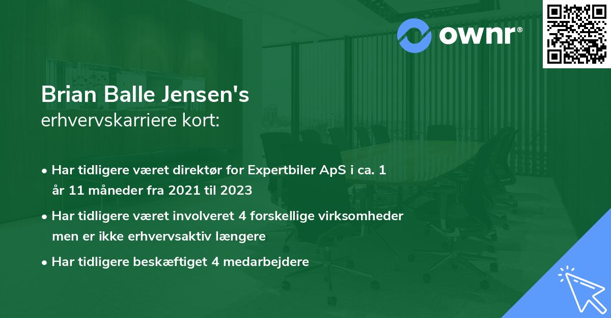 Brian Balle Jensen's erhvervskarriere kort