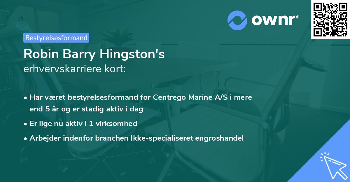 Robin Barry Hingston's erhvervskarriere kort