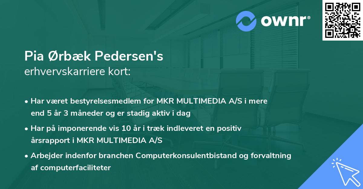 Pia Ørbæk Pedersen's erhvervskarriere kort