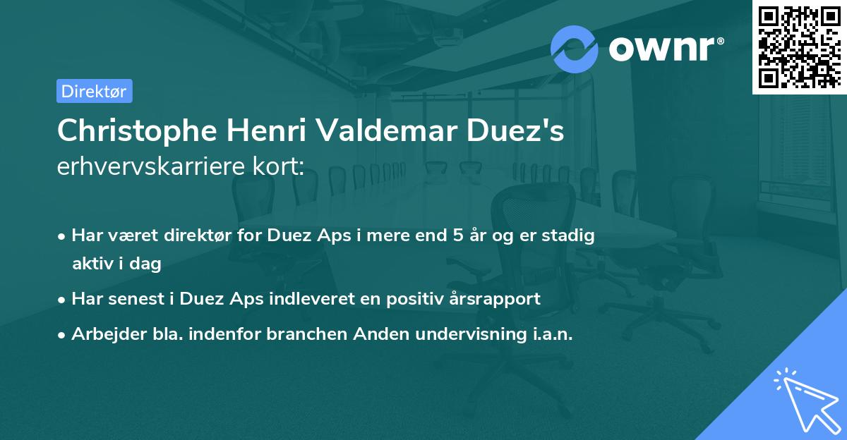 Christophe Henri Valdemar Duez's erhvervskarriere kort