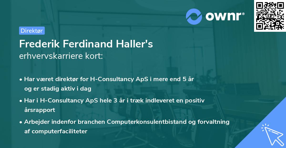 Frederik Ferdinand Haller's erhvervskarriere kort