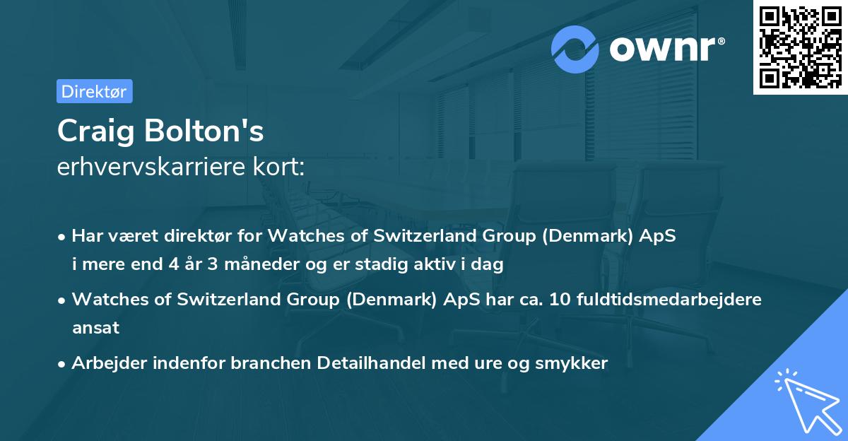 Craig Bolton's erhvervskarriere kort