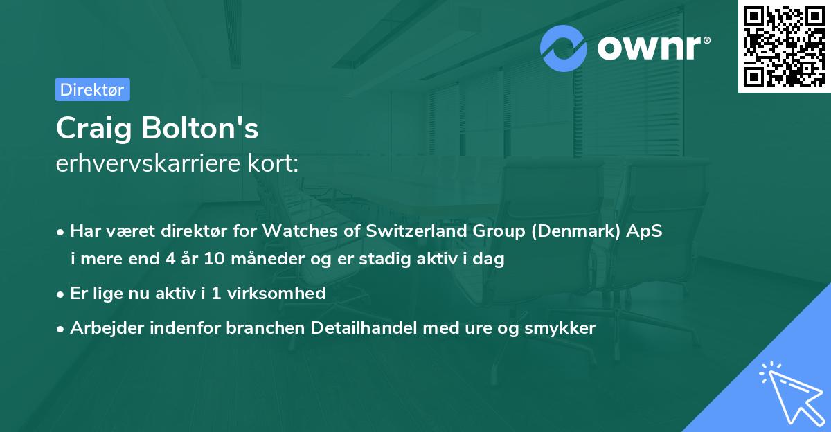 Craig Bolton's erhvervskarriere kort