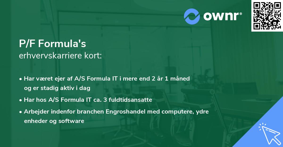 P/F Formula's erhvervskarriere kort