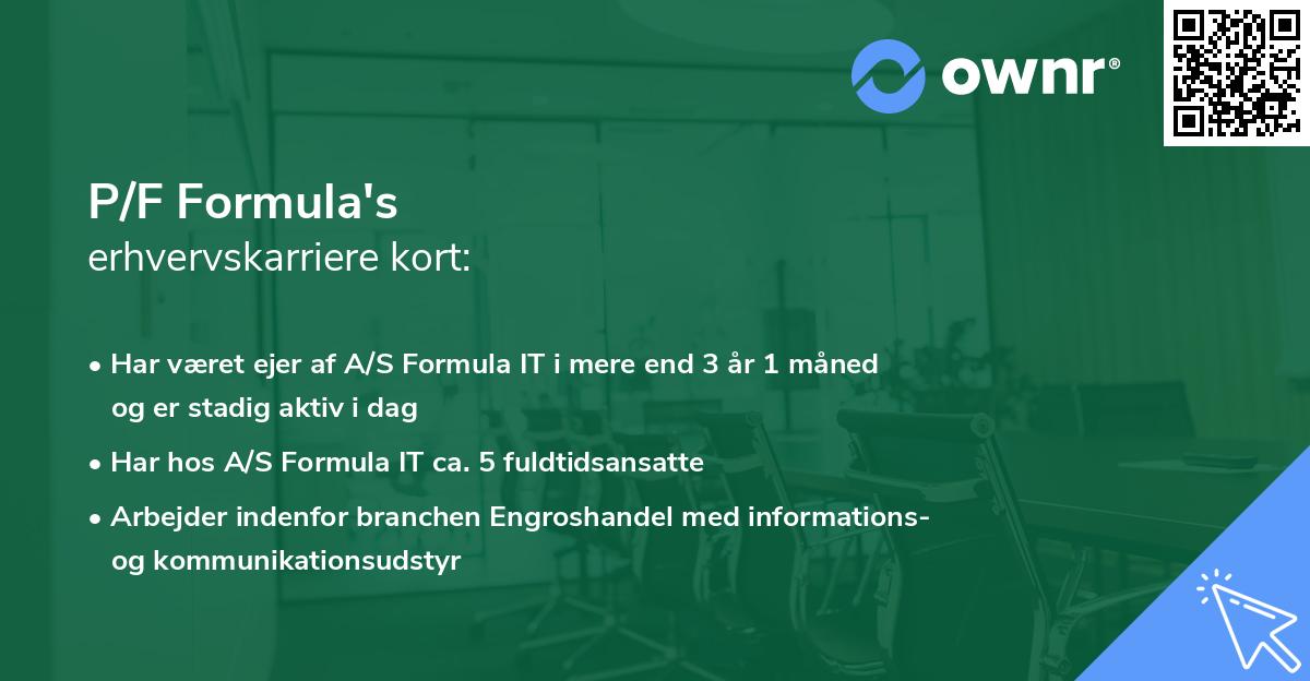 P/F Formula's erhvervskarriere kort