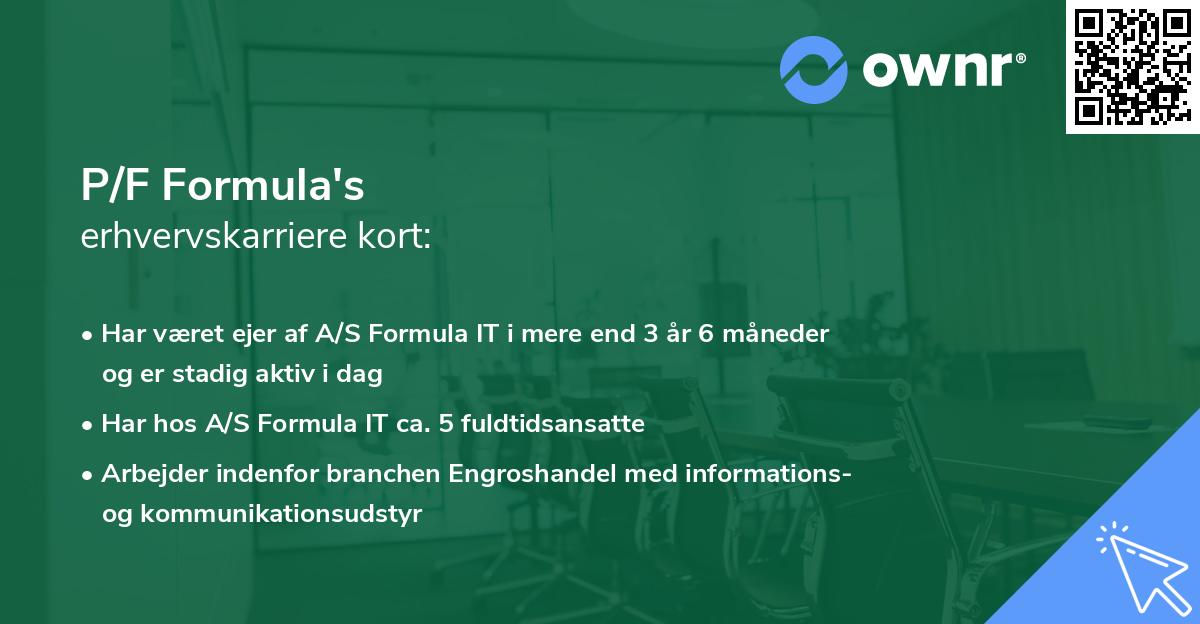 P/F Formula's erhvervskarriere kort