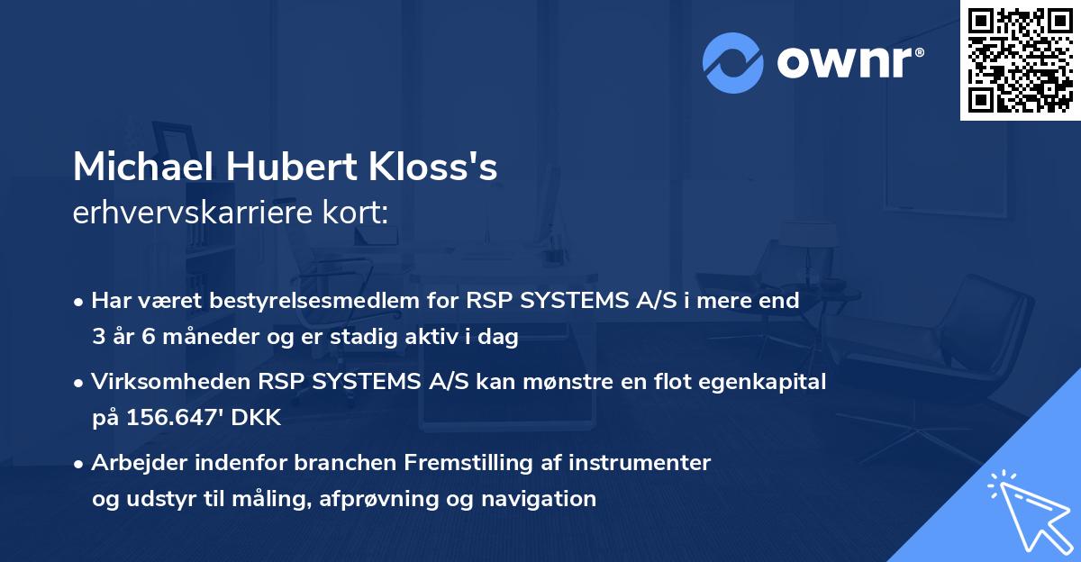 Michael Hubert Kloss's erhvervskarriere kort