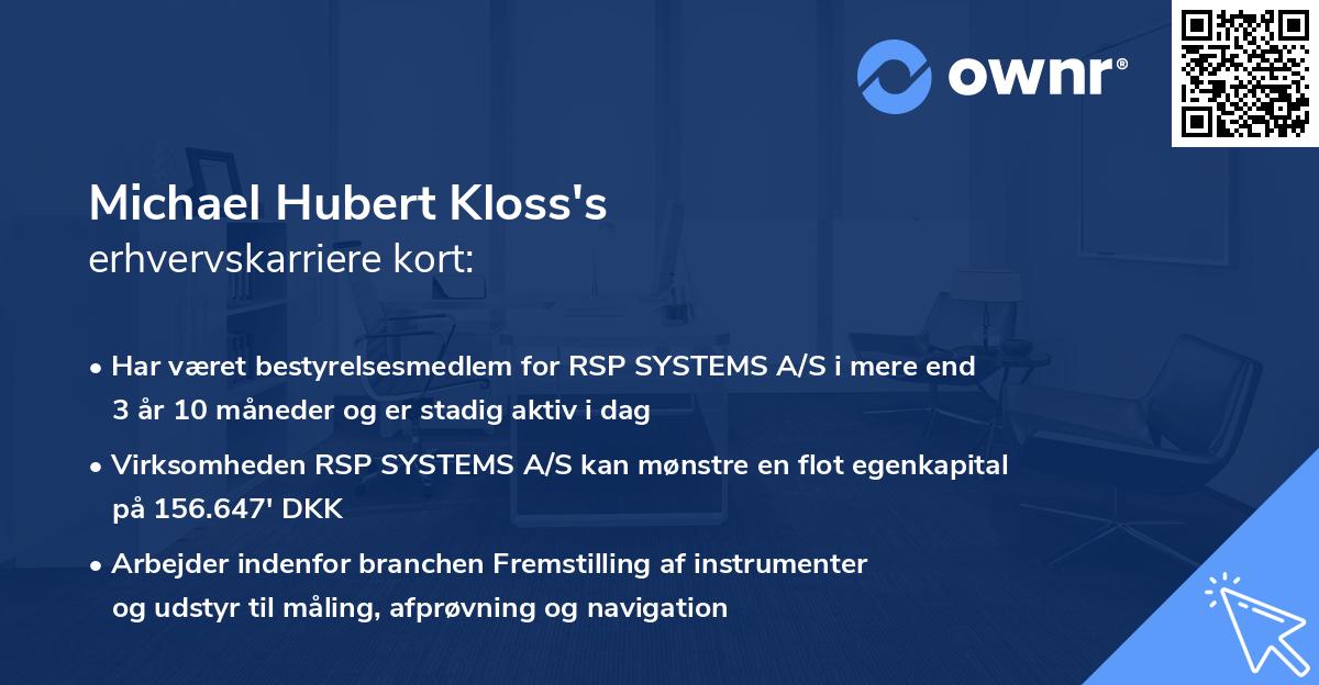 Michael Hubert Kloss's erhvervskarriere kort