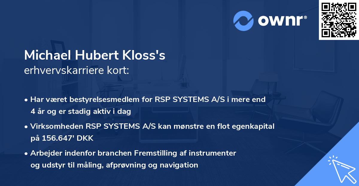 Michael Hubert Kloss's erhvervskarriere kort