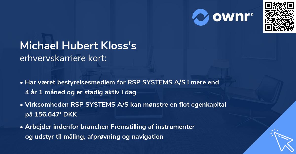Michael Hubert Kloss's erhvervskarriere kort