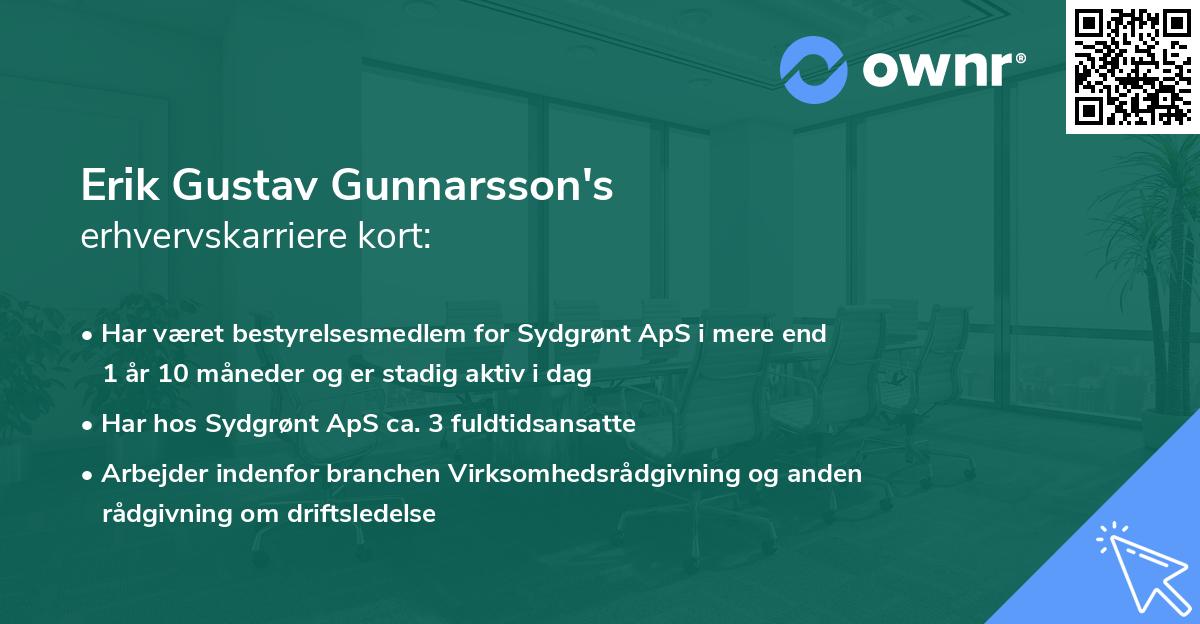 Erik Gustav Gunnarsson's erhvervskarriere kort