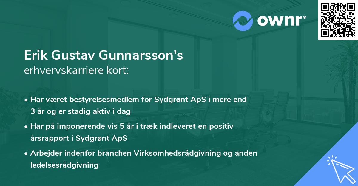 Erik Gustav Gunnarsson's erhvervskarriere kort