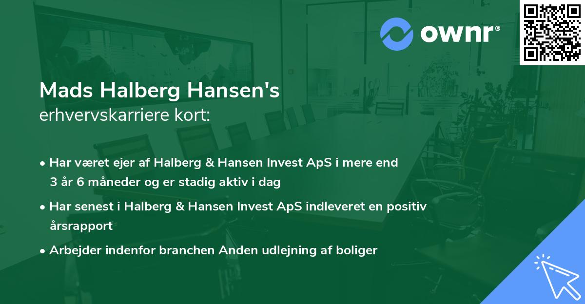 Mads Halberg Hansen's erhvervskarriere kort