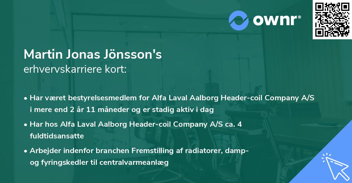Martin Jonas Jönsson's erhvervskarriere kort